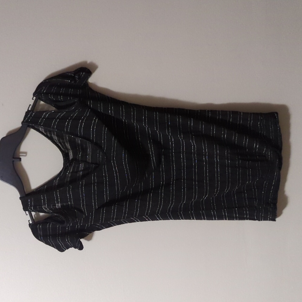 Black Cold Shoulder Blouse with Silver Pinstripe Detail - Deb - Size: XS